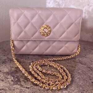 St John Collection Leather Crossbody/Clutch Quilted Handbag-Cream